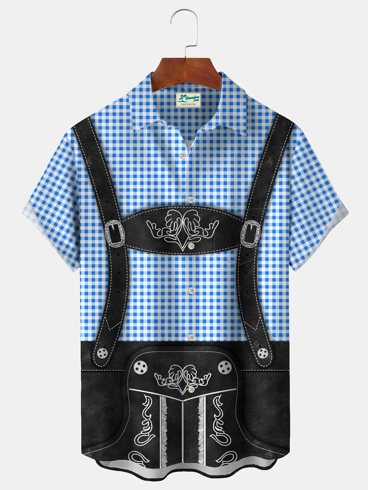 Camisa elástica con bolsillo en el pecho para hombre con estampado de dibujos animados de cerveza divertida Oktoberfest de Alohadaddy, talla grande