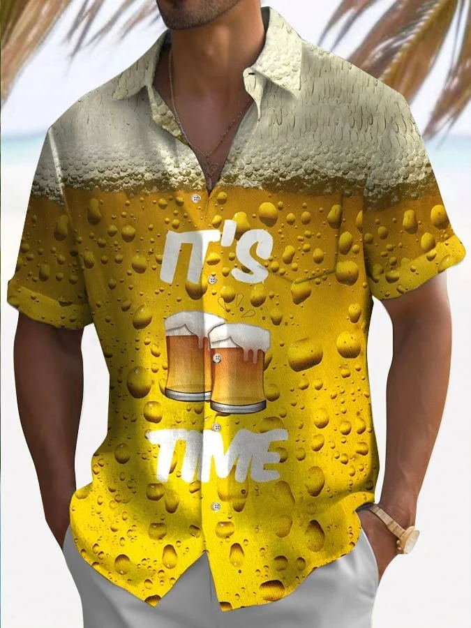 Camisa elástica con bolsillo en el pecho y estampado de cerveza Oktoberfest para hombre de Alohadaddy, talla grande