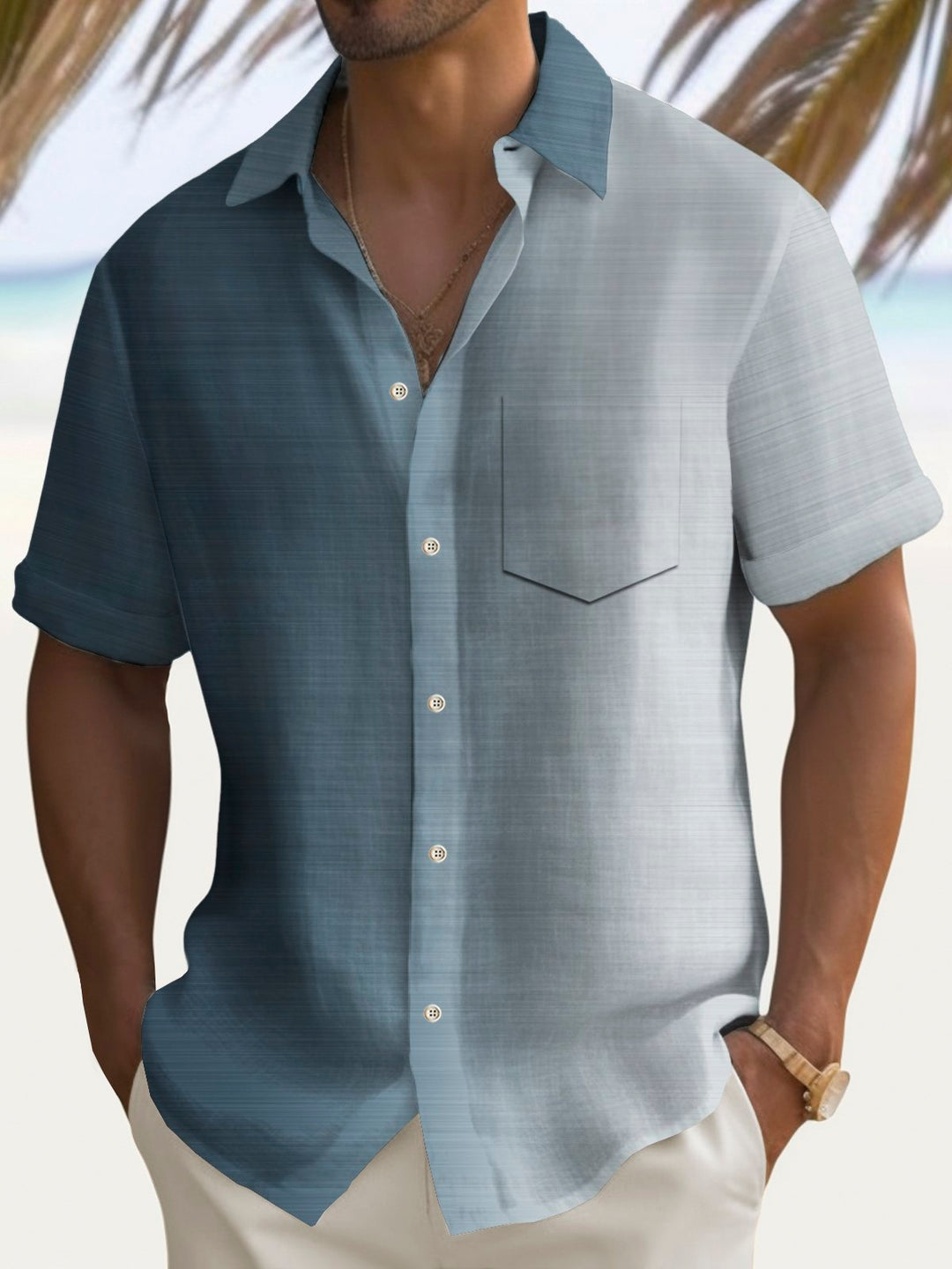 Alohadaddy Vintage Gradient Print Chest Pocket Stretch Shirt Big Tall