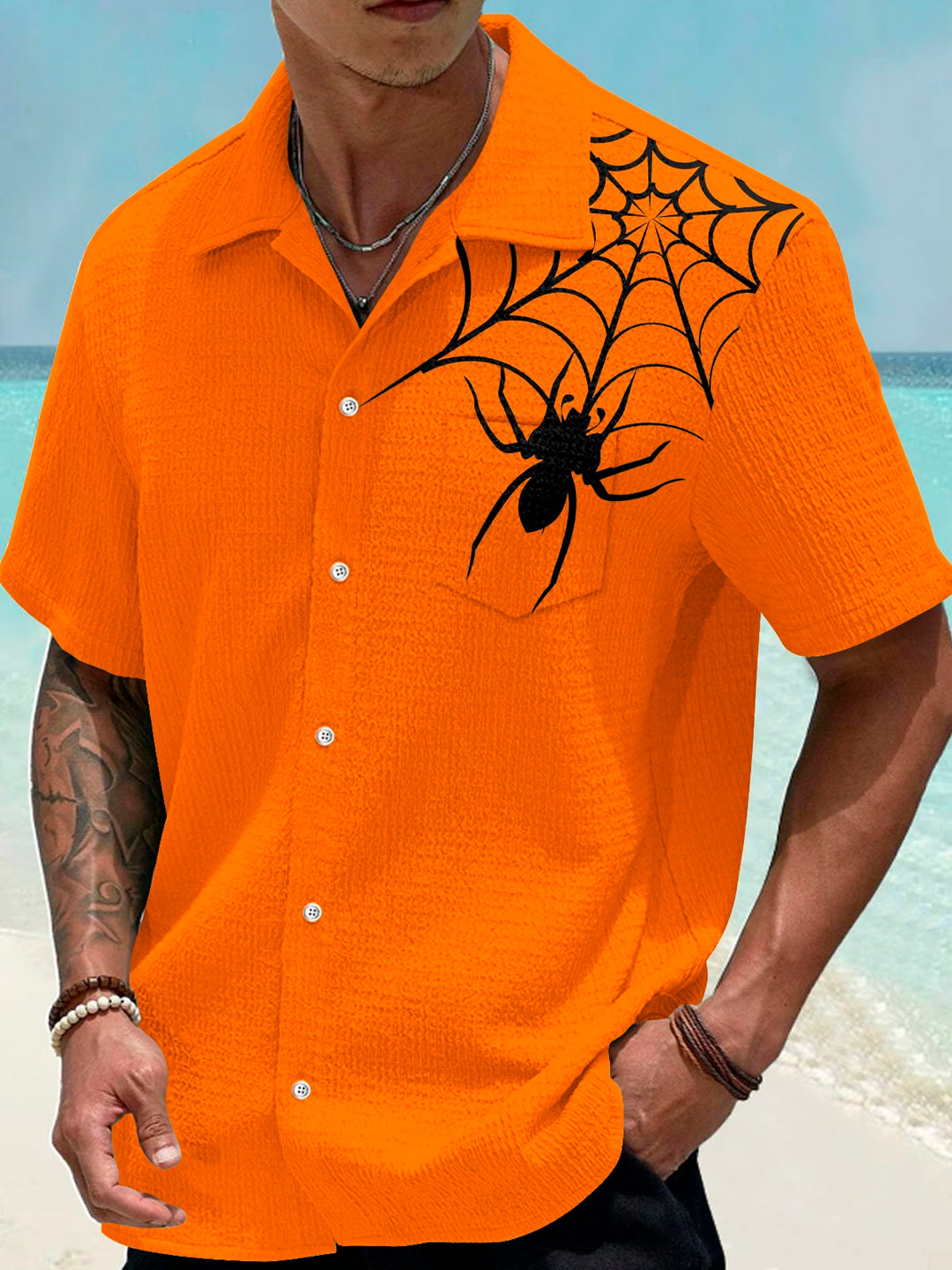 Chemise extensible en seersucker à imprimé araignée d&