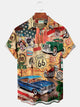 Alohadaddy Vintage Car Print Men's Chest Pocket Stretch Shirt Big Tall