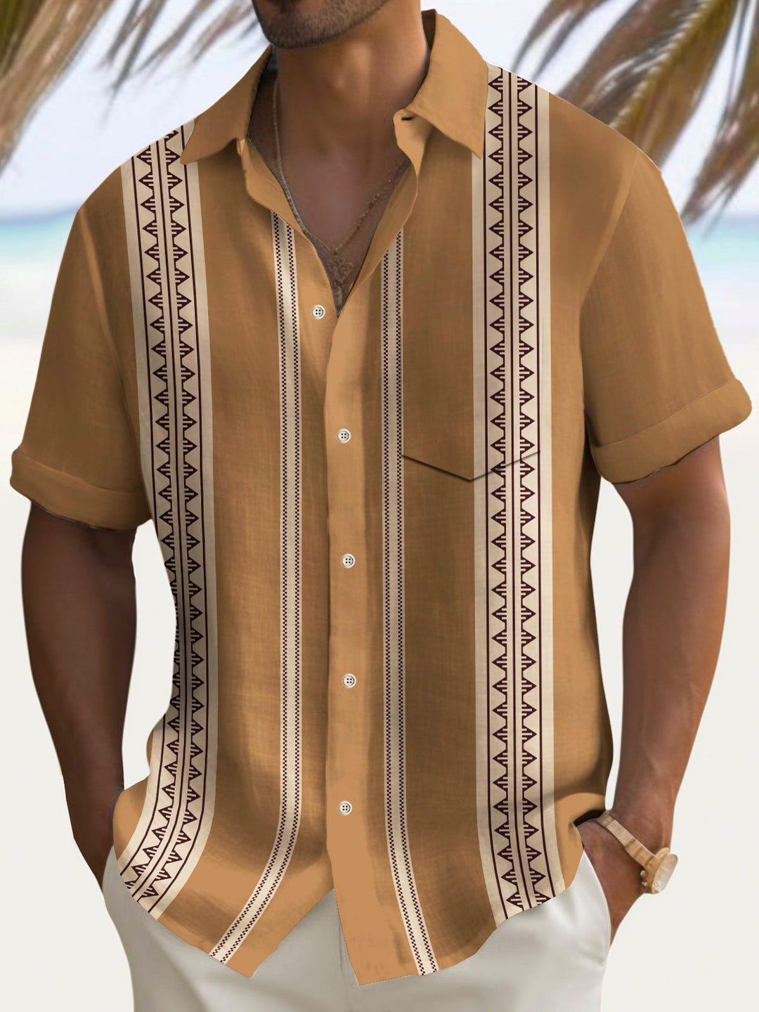 Chemise extensible à poche poitrine pour homme avec imprimé à motif grec vintage de bowling d&
