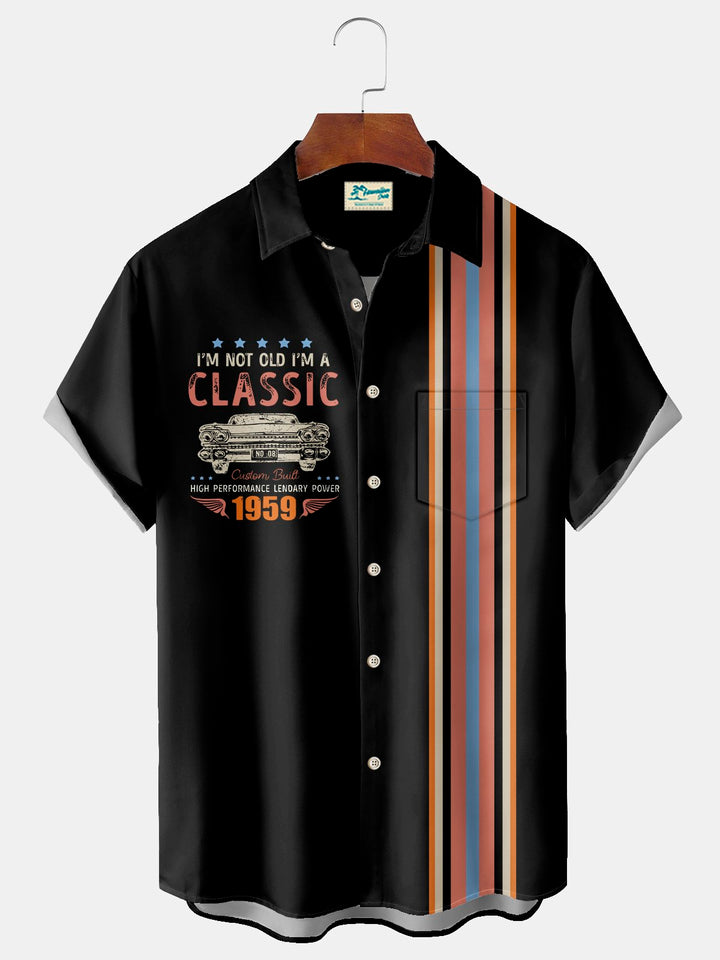 Chemise extensible à poche poitrine pour homme avec imprimé vintage de bowling et de muscle car d&