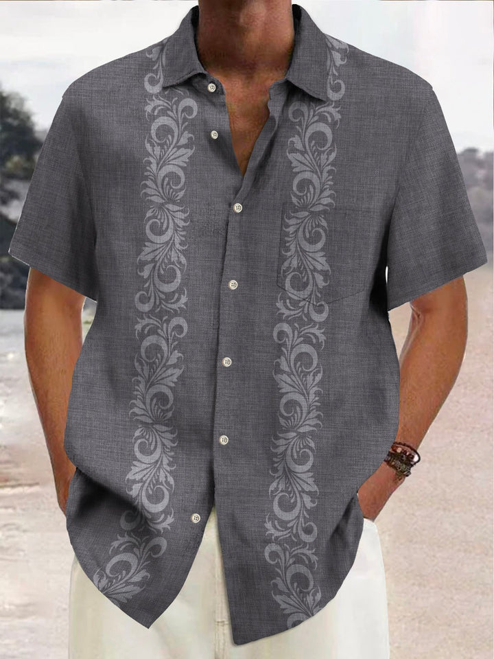 Camisa Guevara elástica con bolsillo en el pecho y estampado floral estilo bolos vintage para hombre de Alohadaddy, talla grande