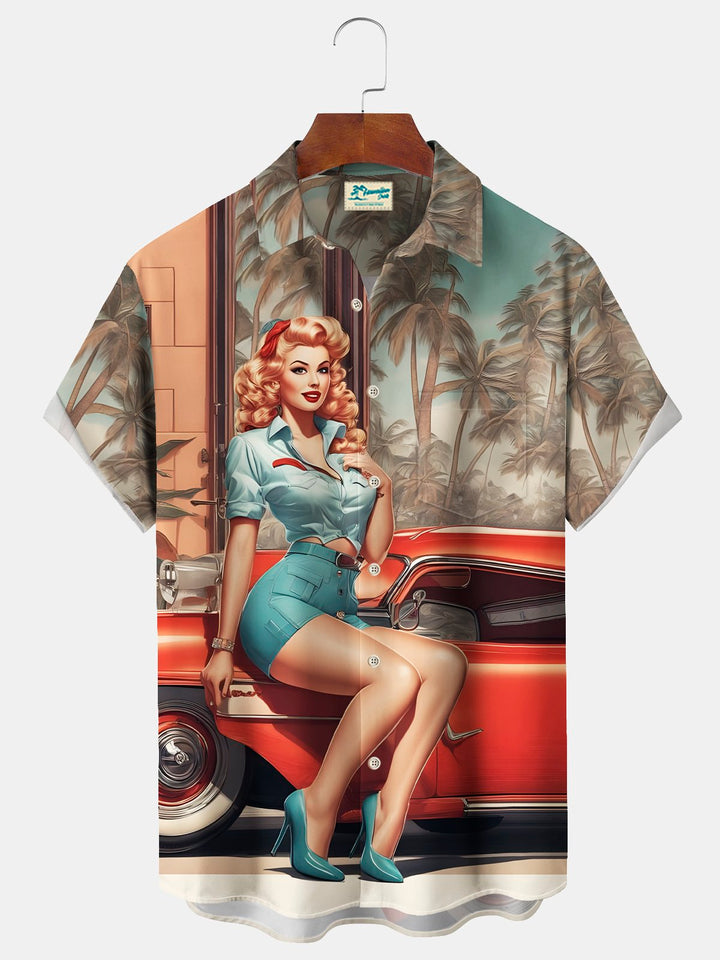 Alohadaddy Vintage Car Girl Poster Printed Men&