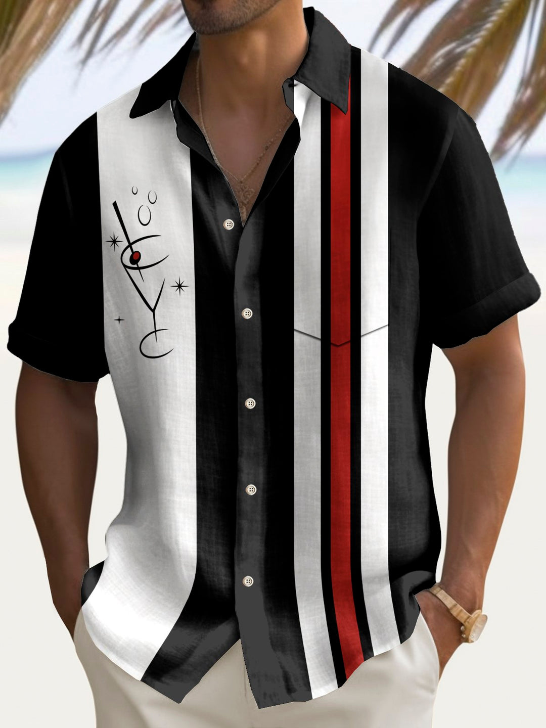 Alohadaddy Vintage Bowling Geometric Cocktail Print Men&