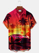Alohadaddy Vintage Car Coconut Tree Print Men's Chest Pocket Stretch Shirt Big Tall