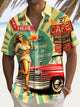 Alohadaddy Vintage Car Girl Poster Print Men's Chest Pocket Stretch Shirt Big Tall