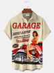 Alohadaddy Vintage Car Girl Poster Print Men's Chest Pocket Stretch Shirt Big Tall