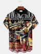 Alohadaddy Vintage Rock Print Men's Chest Pocket Stretch Shirt Big Tall