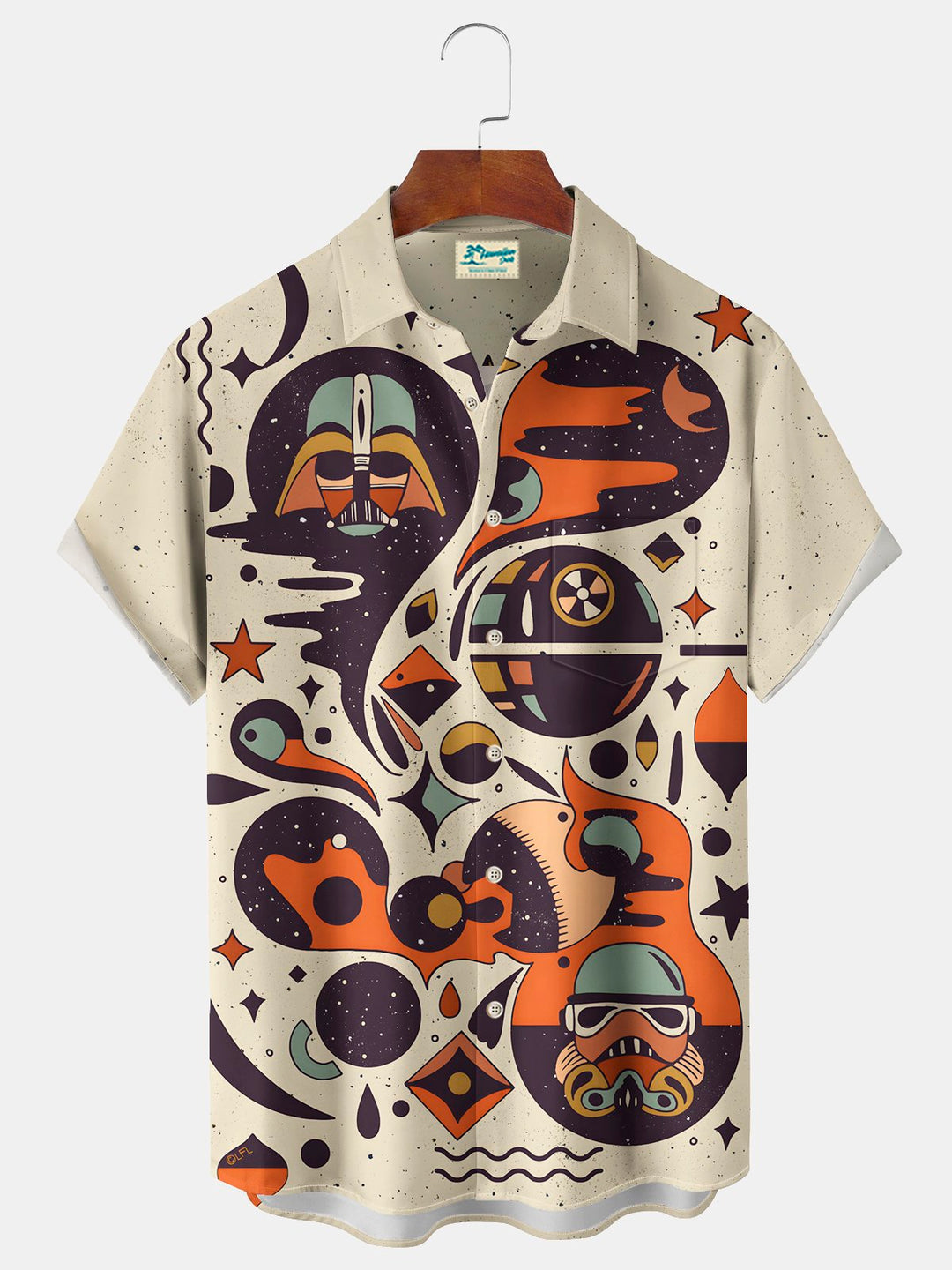 Camisa elástica con bolsillo en el pecho y estampado geométrico vintage de dibujos animados para hombre de Alohadaddy, talla grande
