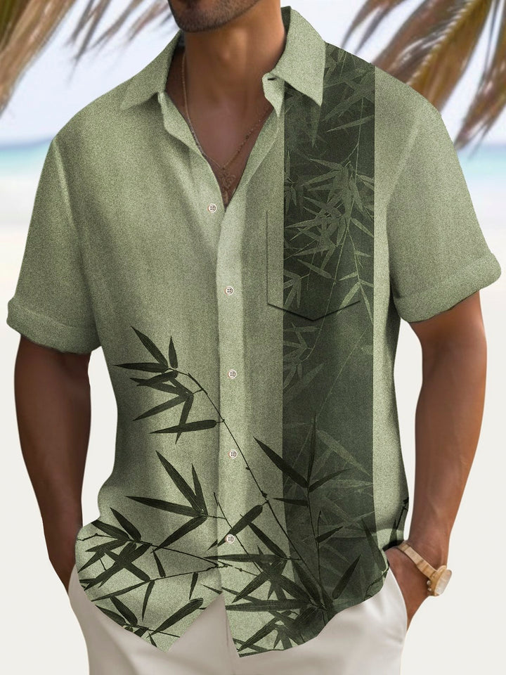 Camisa elástica con bolsillo en el pecho y estampado de bambú de bolos vintage para hombre de Alohadaddy, talla grande