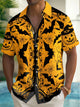 Alohadaddy Halloween Pumpkin Bat Print Men's Chest Pocket Stretch Shirt Big Tall