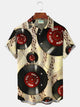 Camisa elástica con bolsillo en el pecho y estampado de discos de música vintage para hombre de Alohadaddy, talla grande