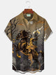 Alohadaddy Halloween Knight Print Men's Chest Pocket Stretch Shirt Big Tall