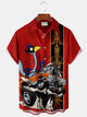 Alohadaddy 50's Retro Pinstripe Car Men's Bowling Shirt Cartoon Art Stretch Pocket Camp Shirt Big Tall
