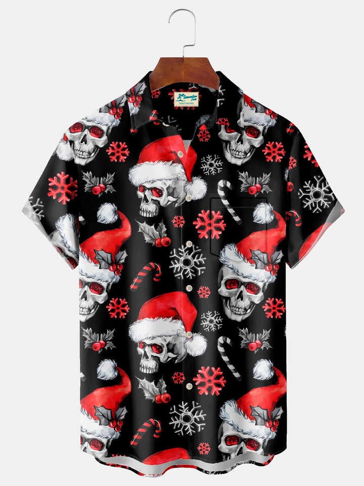 Chemise extensible à poche poitrine pour homme avec imprimé tête de mort de Noël Alohadaddy Big Tall