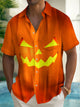 Alohadaddy Halloween Pumpkin Print Men's Chest Pocket Stretch Shirt Big Tall
