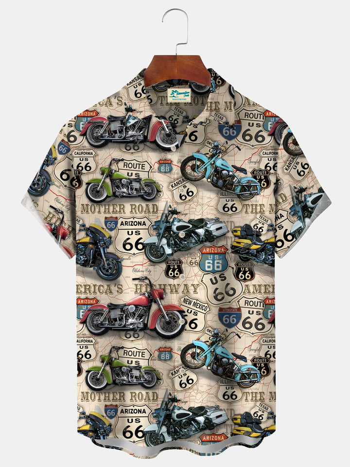 Chemise extensible à imprimé moto vintage Route 66 d&