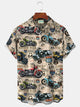 Alohadaddy Vintage Route 66 Motorcycle Print Chest Pocket Stretch Shirt Big Tall