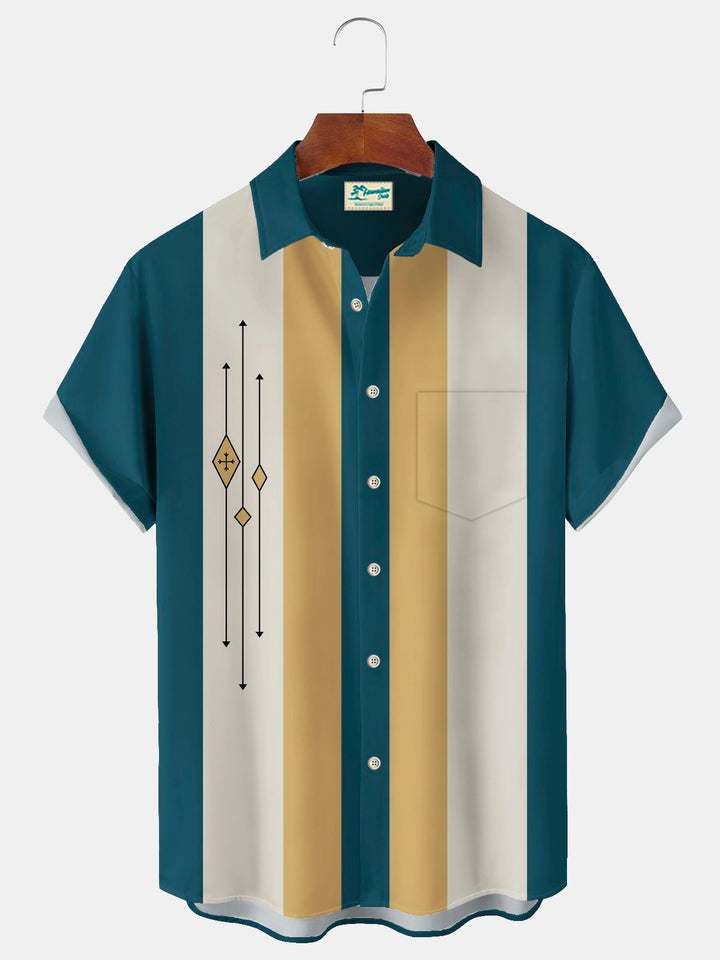 Chemise extensible à imprimé géométrique vintage bowling Alohadaddy avec poche poitrine, grande taille