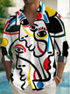 Camisa de manga larga elástica con bolsillo en el pecho y estampado artístico de rostros para hombre de Alohadaddy, talla grande