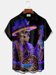 Alohadaddy Halloween Skull Print Men's Chest Pocket Stretch Shirt Big Tall