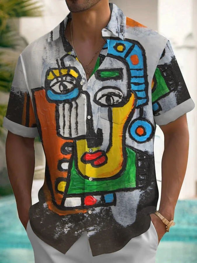 Chemise extensible à imprimé visage vintage Alohadaddy avec poche poitrine, grande taille