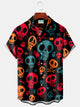 Alohadaddy Halloween Skull Print Men's Chest Pocket Stretch Shirt Big Tall