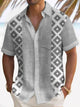 Alohadaddy Vintage Bowling Geometric Print Chest Pocket Stretch Shirt Big Tall