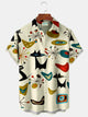 Alohadaddy Vintage Geometric Starburst Cat Print Chest Pocket Stretch Shirt Big Tall