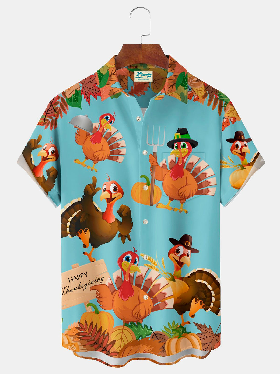 Camisa elástica con bolsillo en el pecho y estampado de pavo de Acción de Gracias para hombre de Alohadaddy, talla grande