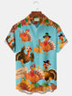 Camisa elástica con bolsillo en el pecho y estampado de pavo de Acción de Gracias para hombre de Alohadaddy, talla grande