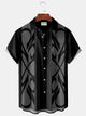 Alohadaddy Vintage Bowling Geometric Print Chest Pocket Stretch Shirt Big Tall
