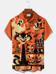 Alohadaddy Halloween Cartoon Print Men's Chest Pocket Stretch Shirt Big Tall