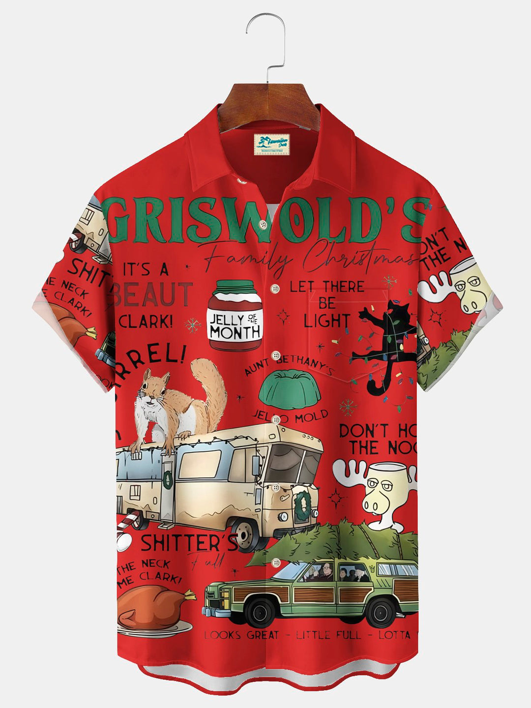 Camisa elástica con bolsillo en el pecho y estampado de dibujos animados de vacaciones navideñas de Alohadaddy para hombre, talla grande