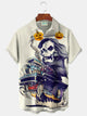 Camisa elástica con bolsillo en el pecho y estampado de dibujos animados de calaveras de Halloween para hombre de Alohadaddy, talla grande