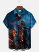 Camisa elástica con bolsillo en el pecho y estampado de dibujos animados de calaveras de Halloween para hombre de Alohadaddy, talla grande