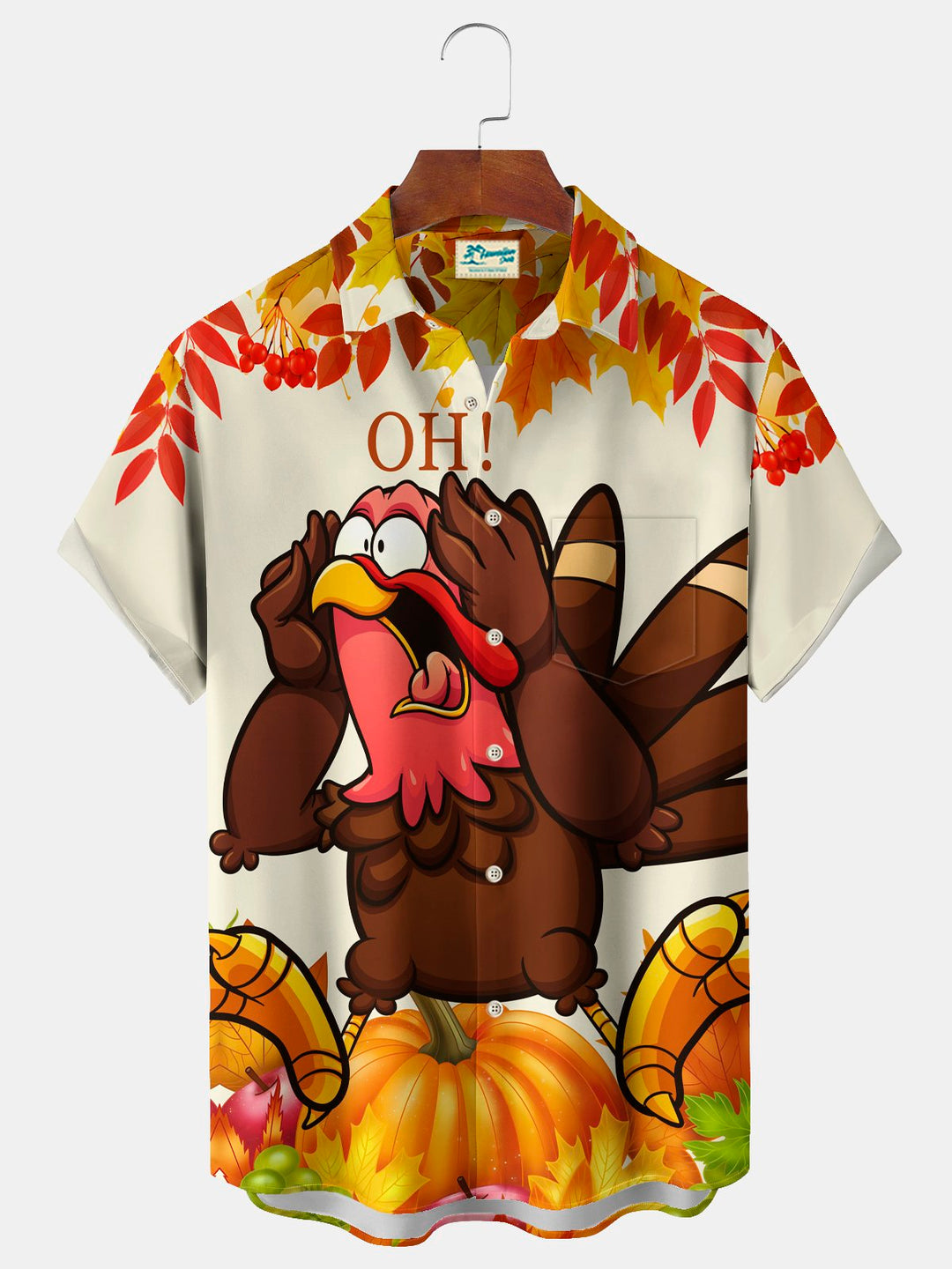 Chemise extensible à imprimé dessin animé de dinde de Thanksgiving Alohadaddy avec poche poitrine, grande taille
