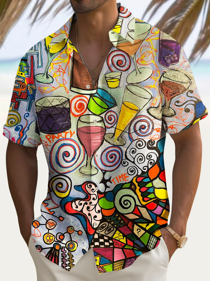 Chemise extensible à imprimé cocktail vintage Alohadaddy avec poche poitrine et imprimé cocktail Grande taille