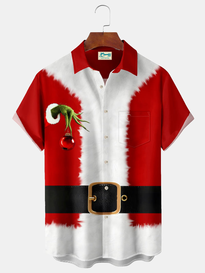 Camisa elástica con bolsillo en el pecho y estampado de dibujos animados divertidos navideños de Alohadaddy para hombre, talla grande