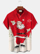 Camisa hawaiana elástica con bolsillo en el pecho y estampado navideño de Papá Noel de Alohadaddy, talla grande