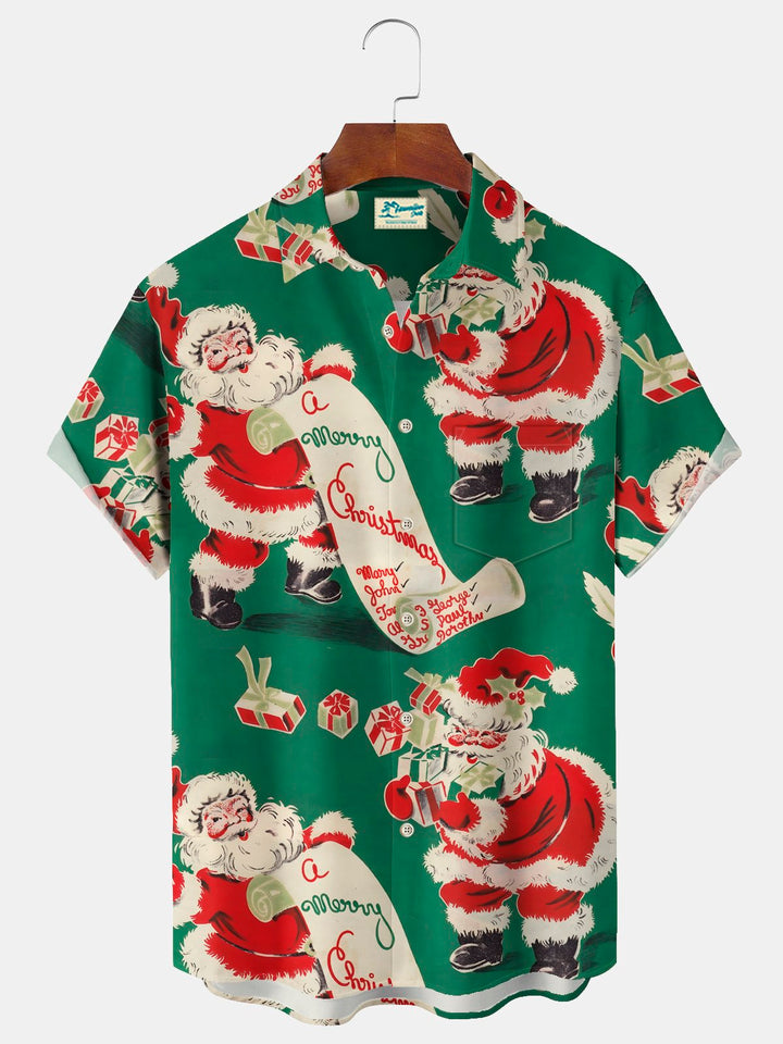 Alohadaddy 1940 Vintage Christmas Santa Print Chest Pocket Stretch Hawaiian Shirt Big Tall