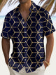 Alohadaddy Vintage Geometric Print Chest Pocket Stretch Hawaiian Shirt Big Tall