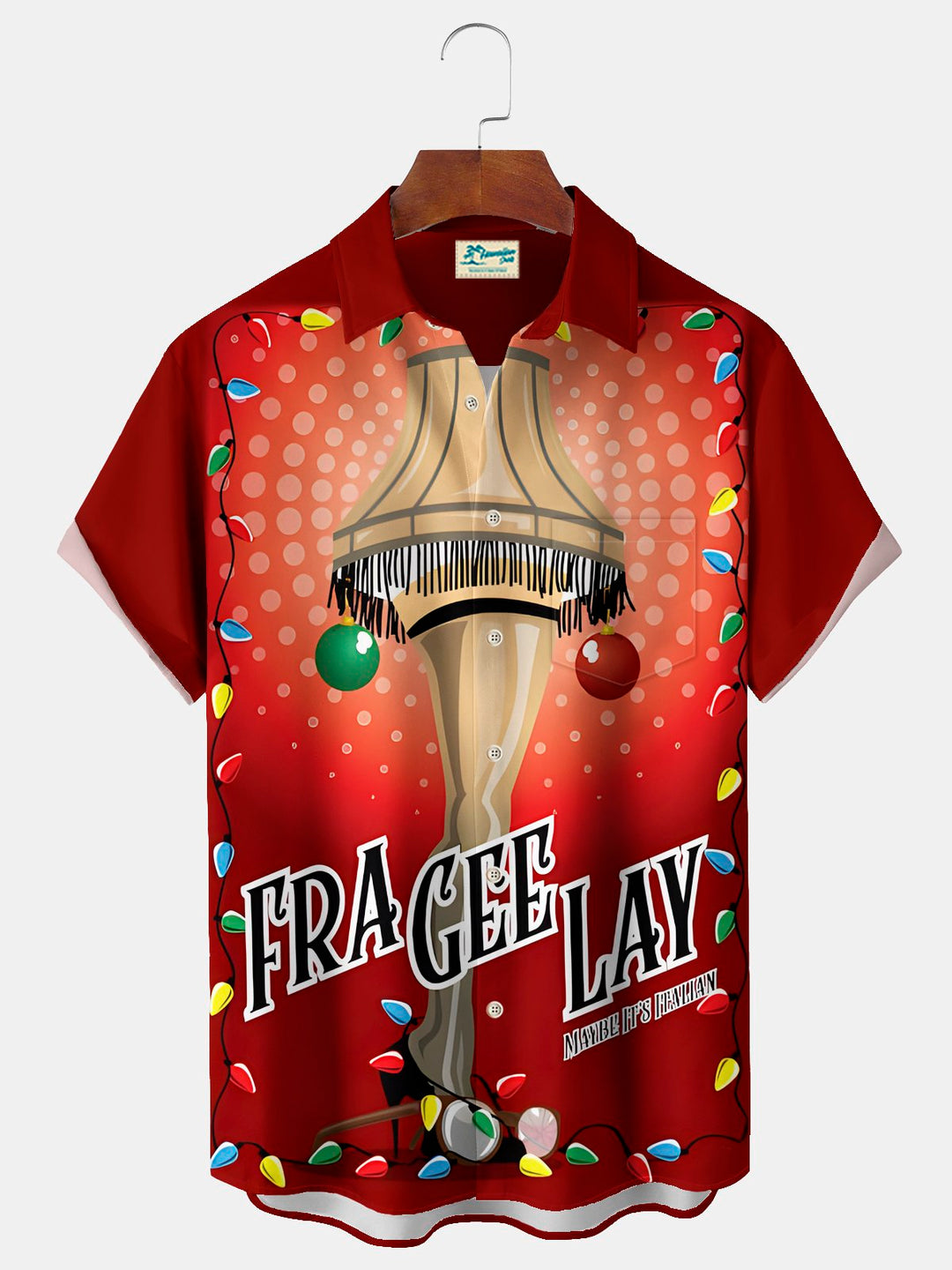 Camisa hawaiana elástica con bolsillo en el pecho y estampado de luces navideñas brillantes para hombre de Alohadaddy Christmas, talla grande