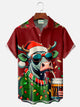 Alohadaddy Christmas Men's Cow Cartoon Print Chest Pocket Stretch Hawaiian Shirt