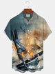 Alohadaddy Vintage War Print Men's Button Pocket Short Sleeve Shirt