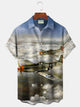 Alohadaddy Vintage Fighter Planes  Aircrafts Warbirds Print Men's Chest Pocket Stretch Hawaiian Shirt Tactical Pilot Fight Or Flight Warbirds