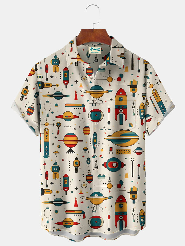 Alohadaddy Vintage Geometric Spaceship Print Men&