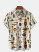 Camisa hawaiana elástica con bolsillo en el pecho para hombre con estampado de nave espacial geométrica vintage de Alohadaddy